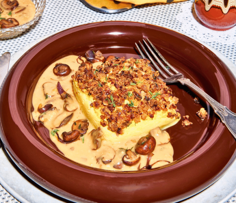 Rezept für Mashed Potatoe-Casserole mit würzigem Tofu-Crumble